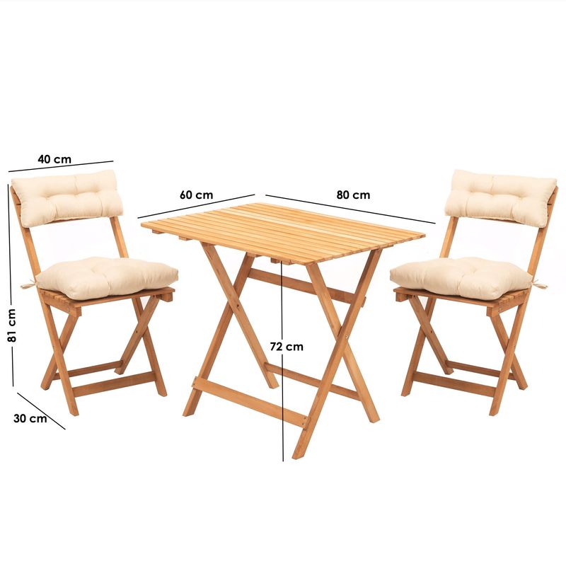 Casa si Gradina - Gradina si terasa - Mobilier exterior - Seturi mobila gradina - Set masa si scaune gradina, Hanah Home, lemn fag, natural crem, masa 80x60x72 cm, 2 scaune 40x30x81 cm, 644MYD1151 - Infinity.ro