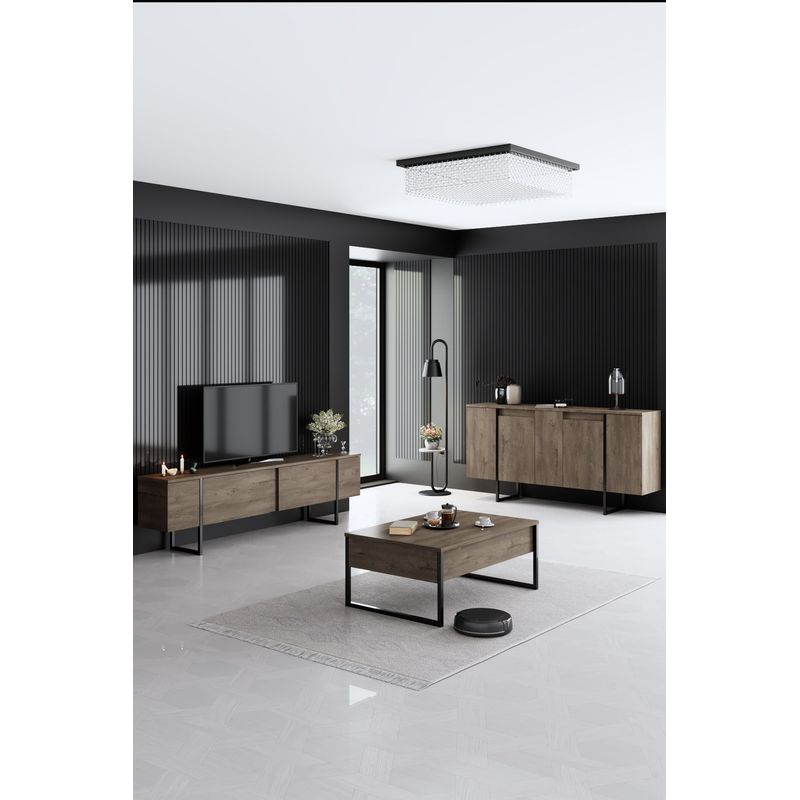 Casa si Gradina - Mobilier - Seturi de mobilier - Seturi living - Set mobilier living, Hanah Home, pal melaminat, nuc, negru - Infinity.ro