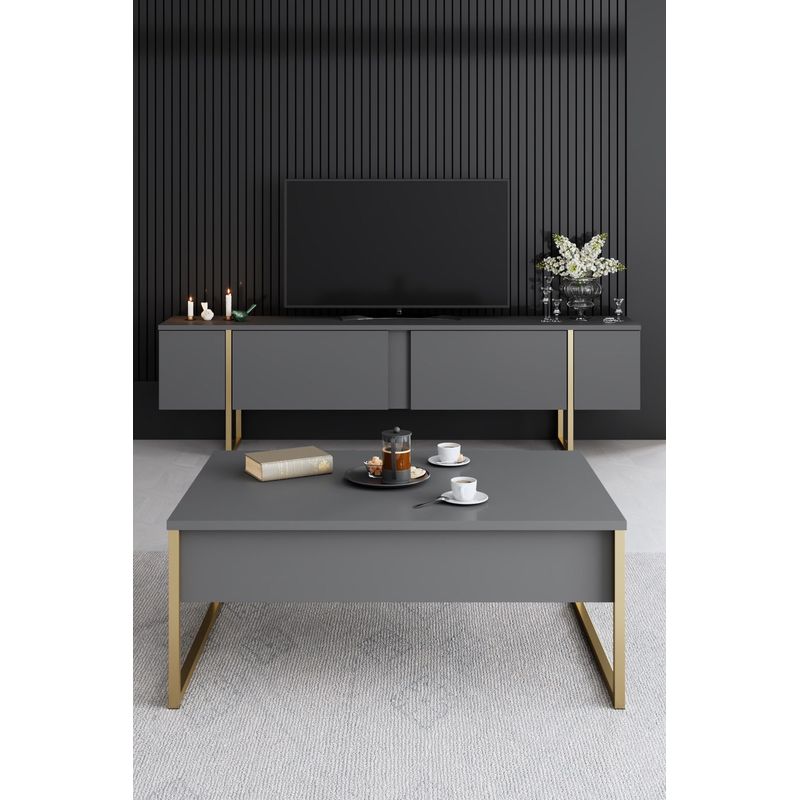 Casa si Gradina - Mobilier - Seturi de mobilier - Seturi living - Set mobilier living, Hanah Home, pal melaminat, antracit, auriu, picioare metalice - Infinity.ro