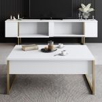 Casa si Gradina - Mobilier - Seturi de mobilier - Seturi living - Set mobilier living, Hanah Home, pal melaminat, alb auriu, tv 180x30x47 cm, masuta 90x39x40 cm - Infinity.ro