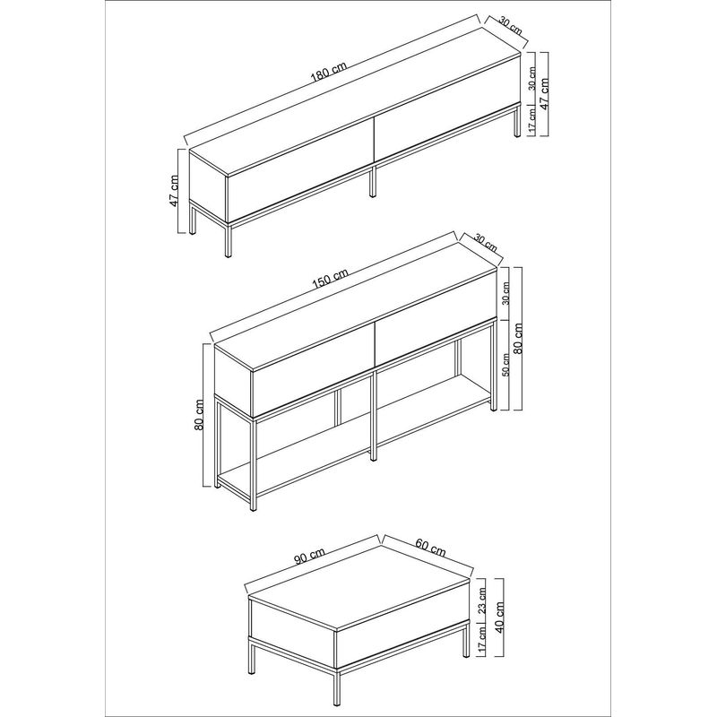 Casa si Gradina - Mobilier - Seturi de mobilier - Seturi living - Set mobilier living, Hanah Home, pal melaminat, antracit si auriu, picioare metalice, 618BLY1190 - Infinity.ro