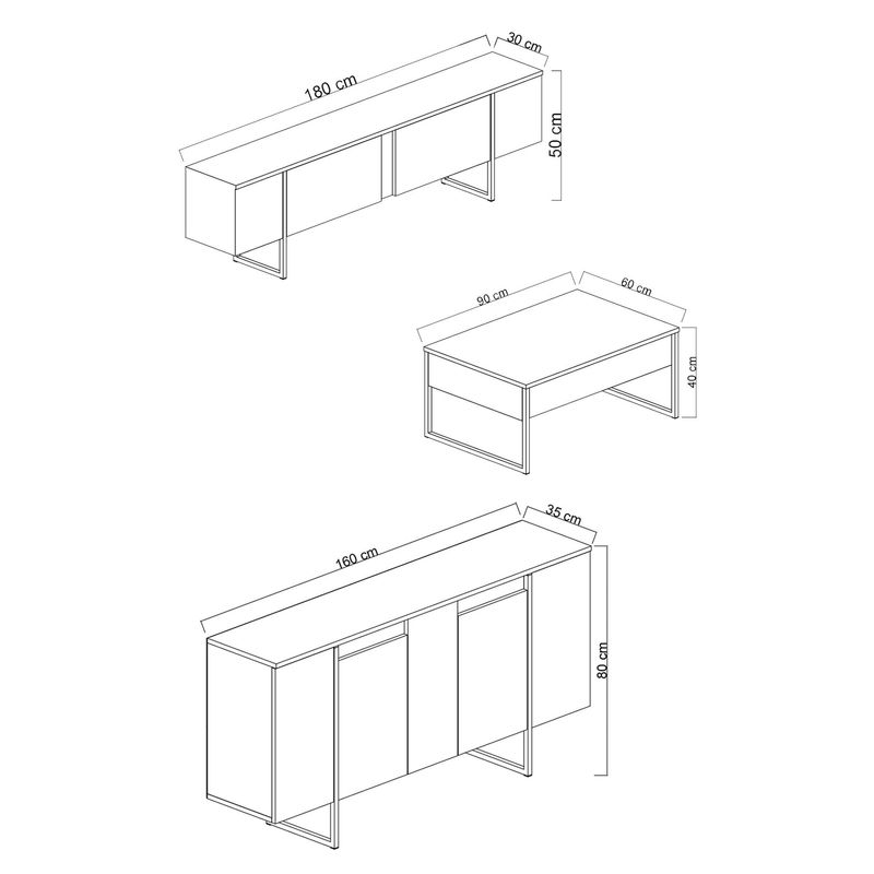 Casa si Gradina - Mobilier - Seturi de mobilier - Seturi living - Set mobilier living, Hanah Home, pal melaminat, antracit, auriu, picioare metalice - Infinity.ro