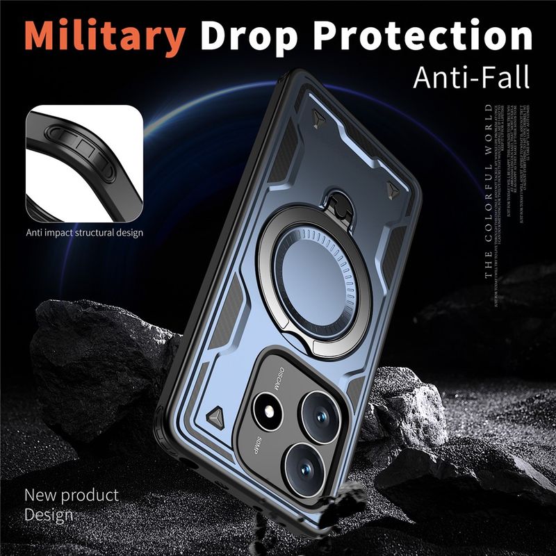 Laptop, Telefoane si Tablete - Telefoane mobile si accesorii - Accesorii Telefoane - Huse telefoane - Husa military armour cu inel metalic, ALC MOBILE, compatibila cu Xiaomi Redmi Note 14 5G, Albastru - Infinity.ro