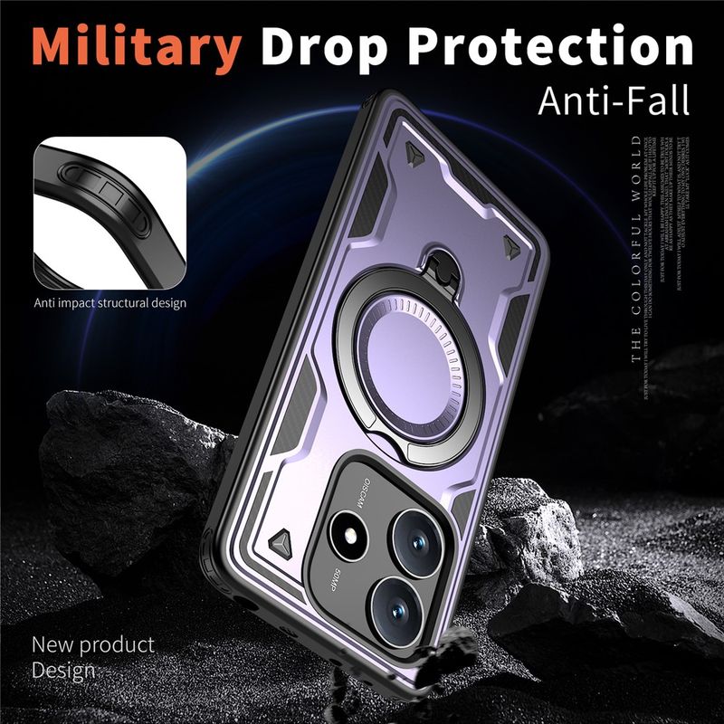 Laptop, Telefoane si Tablete - Telefoane mobile si accesorii - Accesorii Telefoane - Huse telefoane - Husa military armour cu inel metalic, ALC MOBILE, compatibila cu Xiaomi Redmi Note 14 5G, Mov - Infinity.ro