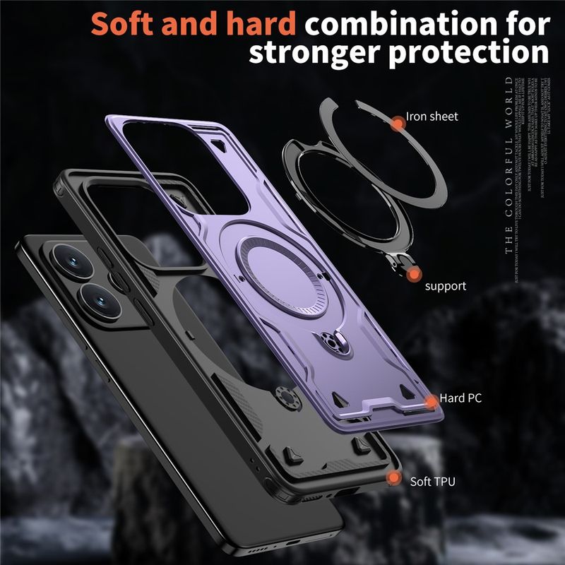 Laptop, Telefoane si Tablete - Telefoane mobile si accesorii - Accesorii Telefoane - Huse telefoane - Husa military armour cu inel metalic, ALC MOBILE, compatibila cu Xiaomi Redmi Note 14 4G, Mov - Infinity.ro