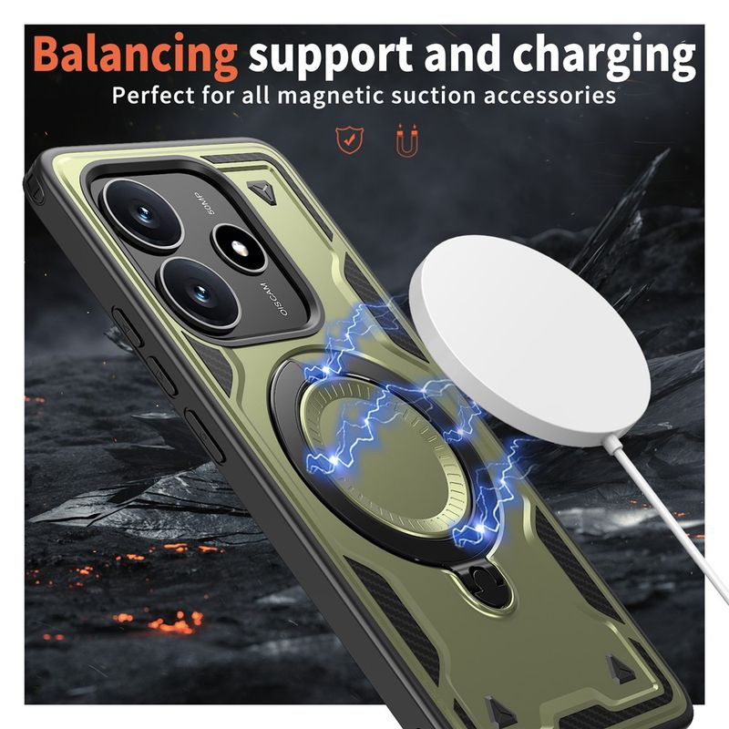 Laptop, Telefoane si Tablete - Telefoane mobile si accesorii - Accesorii Telefoane - Huse telefoane - Husa military armour cu inel metalic, ALC MOBILE, compatibila cu Xiaomi Redmi Note 14 5G, Verde - Infinity.ro