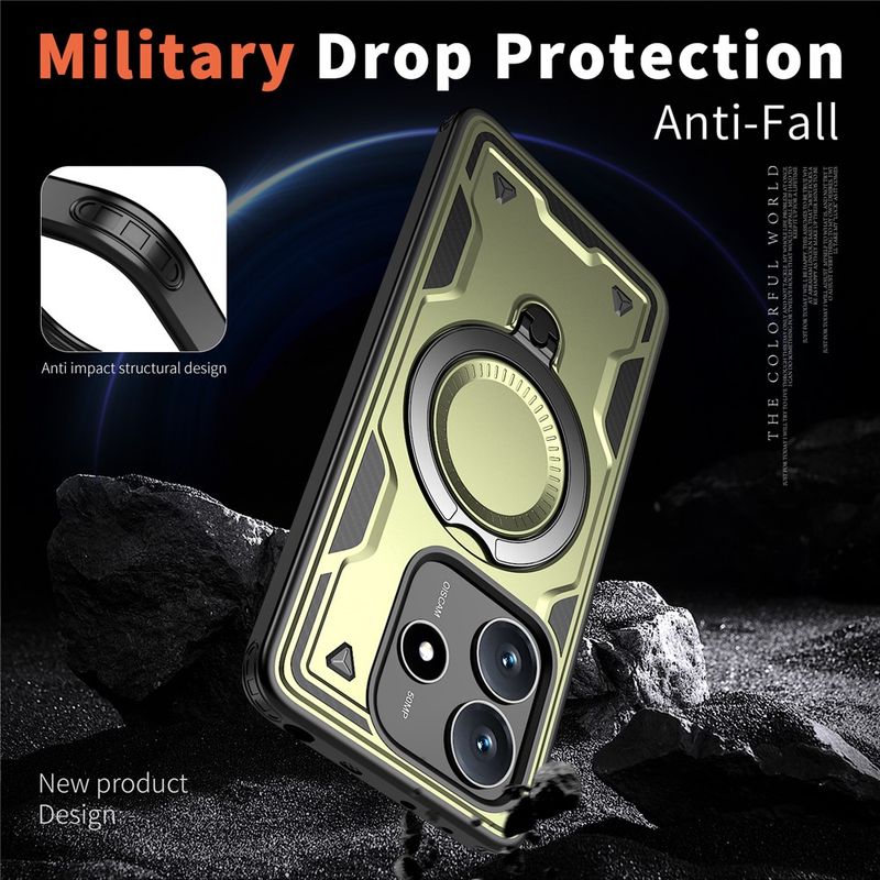 Laptop, Telefoane si Tablete - Telefoane mobile si accesorii - Accesorii Telefoane - Huse telefoane - Husa military armour cu inel metalic, ALC MOBILE, compatibila cu Xiaomi Redmi Note 14 5G, Verde - Infinity.ro