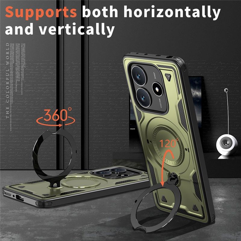 Laptop, Telefoane si Tablete - Telefoane mobile si accesorii - Accesorii Telefoane - Huse telefoane - Husa military armour cu inel metalic, ALC MOBILE, compatibila cu Xiaomi Redmi Note 14 5G, Verde - Infinity.ro