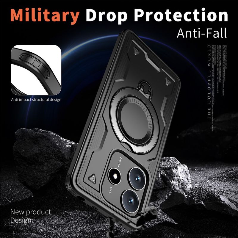 Laptop, Telefoane si Tablete - Telefoane mobile si accesorii - Accesorii Telefoane - Huse telefoane - Husa military armour cu inel metalic, ALC MOBILE, compatibila cu Xiaomi Redmi Note 14 5G, Negru - Infinity.ro