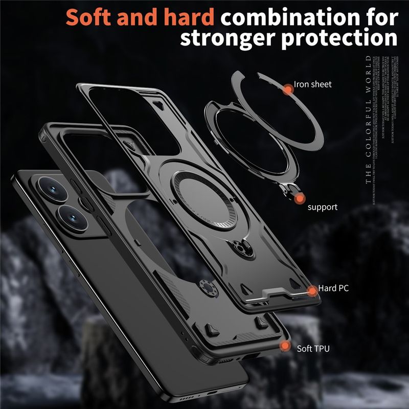 Laptop, Telefoane si Tablete - Telefoane mobile si accesorii - Accesorii Telefoane - Huse telefoane - Husa military armour cu inel metalic, ALC MOBILE, compatibila cu Xiaomi Redmi Note 14 5G, Negru - Infinity.ro