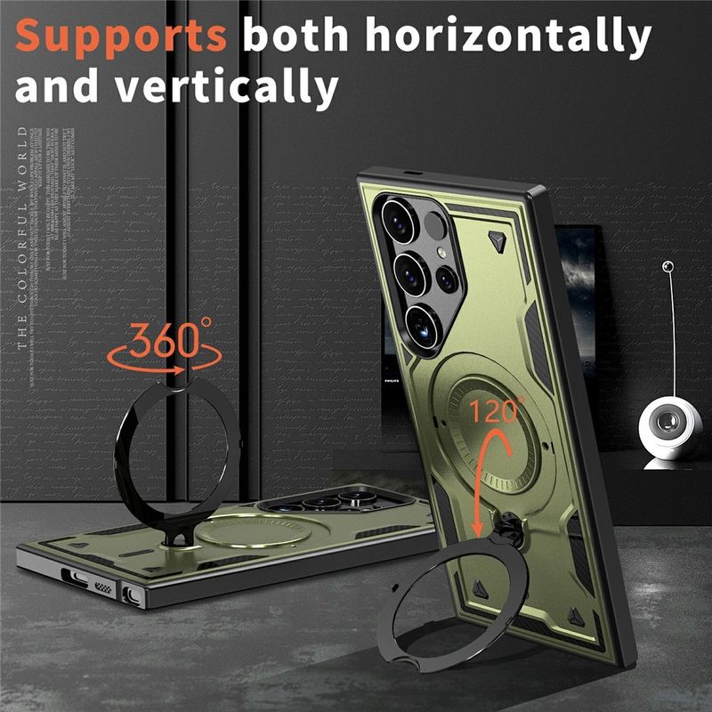 Laptop, Telefoane si Tablete - Telefoane mobile si accesorii - Accesorii Telefoane - Huse telefoane - Husa military armour cu inel metalic, ALC MOBILE, compatibila cu Samsung Galaxy S25 Ultra, Verde - Infinity.ro