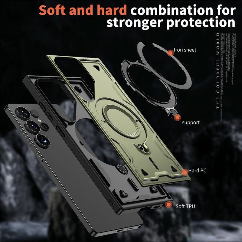 Laptop, Telefoane si Tablete - Telefoane mobile si accesorii - Accesorii Telefoane - Huse telefoane - Husa military armour cu inel metalic, ALC MOBILE, compatibila cu Samsung Galaxy S25 Ultra, Verde - Infinity.ro