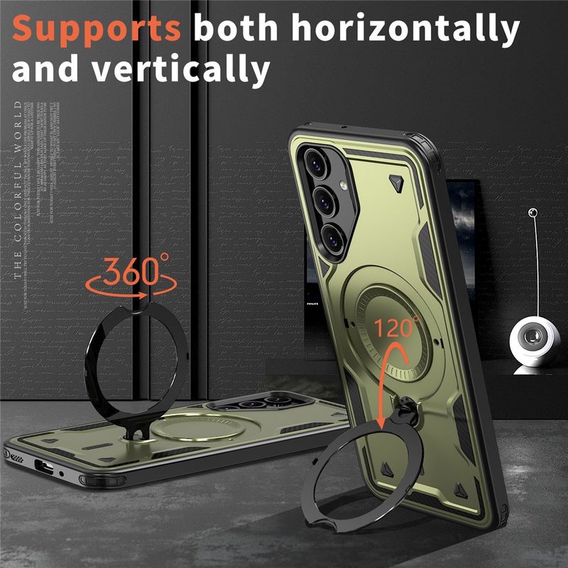 Laptop, Telefoane si Tablete - Telefoane mobile si accesorii - Accesorii Telefoane - Huse telefoane - Husa military armour cu inel metalic, ALC MOBILE, compatibila cu Samsung Galaxy S25 Plus, Verde - Infinity.ro