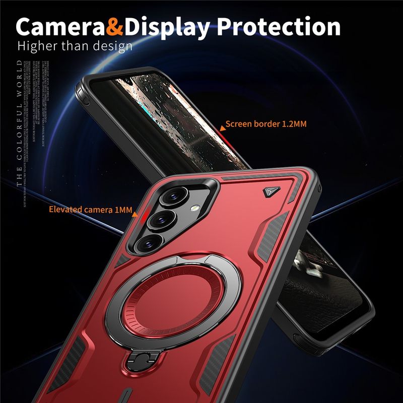 Laptop, Telefoane si Tablete - Telefoane mobile si accesorii - Accesorii Telefoane - Huse telefoane - Husa military armour cu inel metalic, ALC MOBILE, compatibila cu Samsung Galaxy S24 Fe, Rosu - Infinity.ro