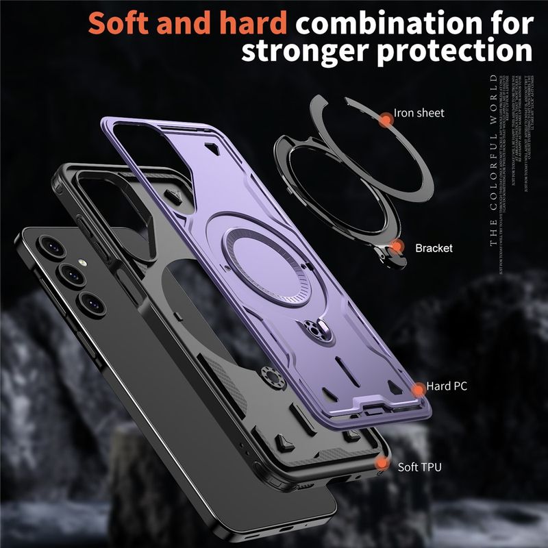 Laptop, Telefoane si Tablete - Telefoane mobile si accesorii - Accesorii Telefoane - Huse telefoane - Husa military armour cu inel metalic, ALC MOBILE, compatibila cu Samsung Galaxy S24 Fe, Mov - Infinity.ro