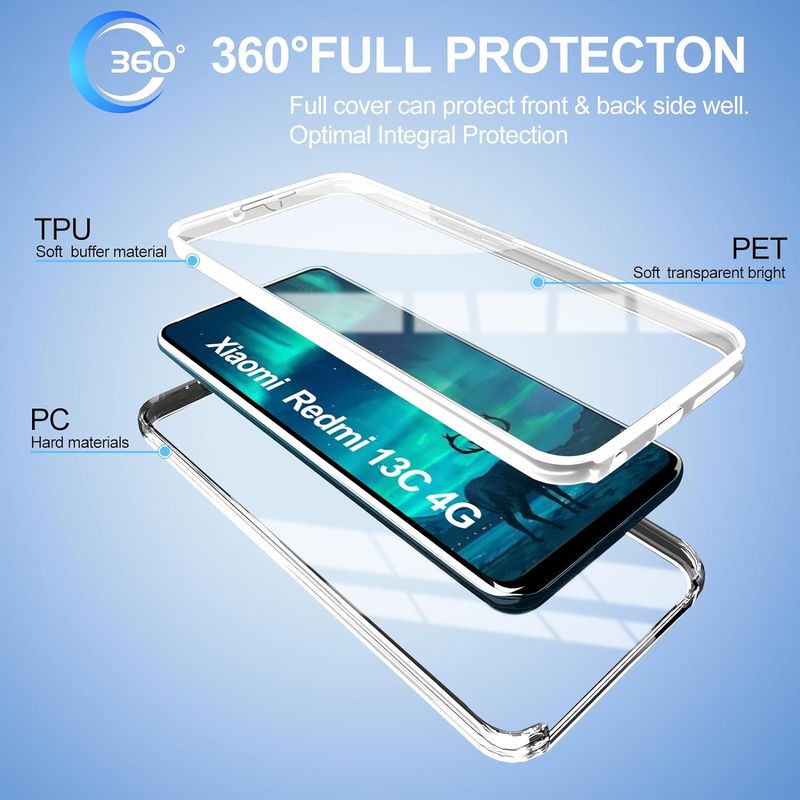 Laptop, Telefoane si Tablete - Telefoane mobile si accesorii - Accesorii Telefoane - Huse telefoane - Husa 360 compatibila cu Xiaomi Redmi 13C - V2 Transparent fata si spate - Infinity.ro