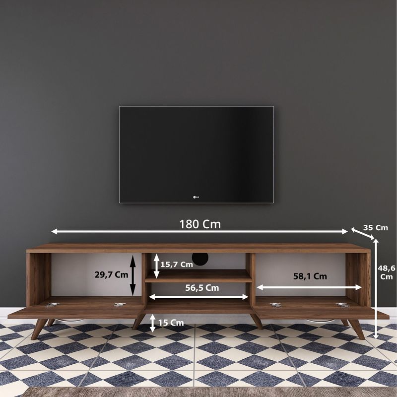 Casa si Gradina - Mobilier - Comode si corpuri - Comode - Comoda tv, Hanah Home, pal melaminat, nuc, 180x35x48.6 cm - Infinity.ro