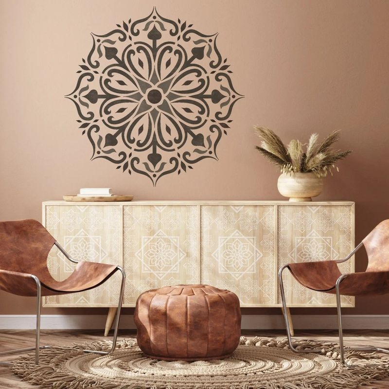 Casa si Gradina - Decoratiuni - DIY - Sabloane decorative pereti - Sablon Perete 25cm KHUPARI MANDALA 0.7mm model MXSP7610 marime 25cm X 25cm, 50cm X 50cm - Infinity.ro