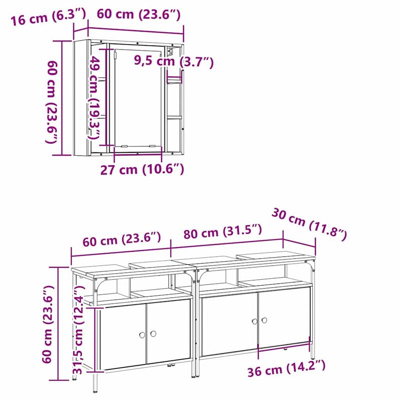 Casa si Gradina - Mobilier - Seturi de mobilier - Seturi baie - Set toaleta 3 piese  din lemn de stejar facut manual - Infinity.ro