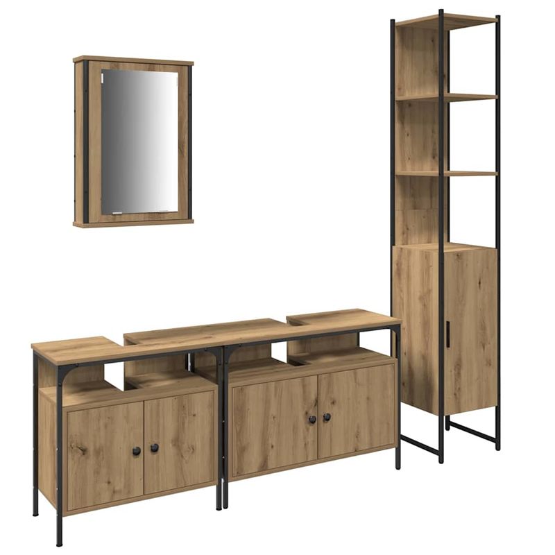 Casa si Gradina - Mobilier - Seturi de mobilier - Seturi baie - Set de mobila pentru baie in 4 piese, facut din lemn de stejar artizanal si lemn prelucrat - Infinity.ro