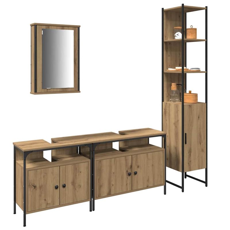 Casa si Gradina - Mobilier - Seturi de mobilier - Seturi baie - Set de mobila pentru baie in 4 piese, facut din lemn de stejar artizanal si lemn prelucrat - Infinity.ro