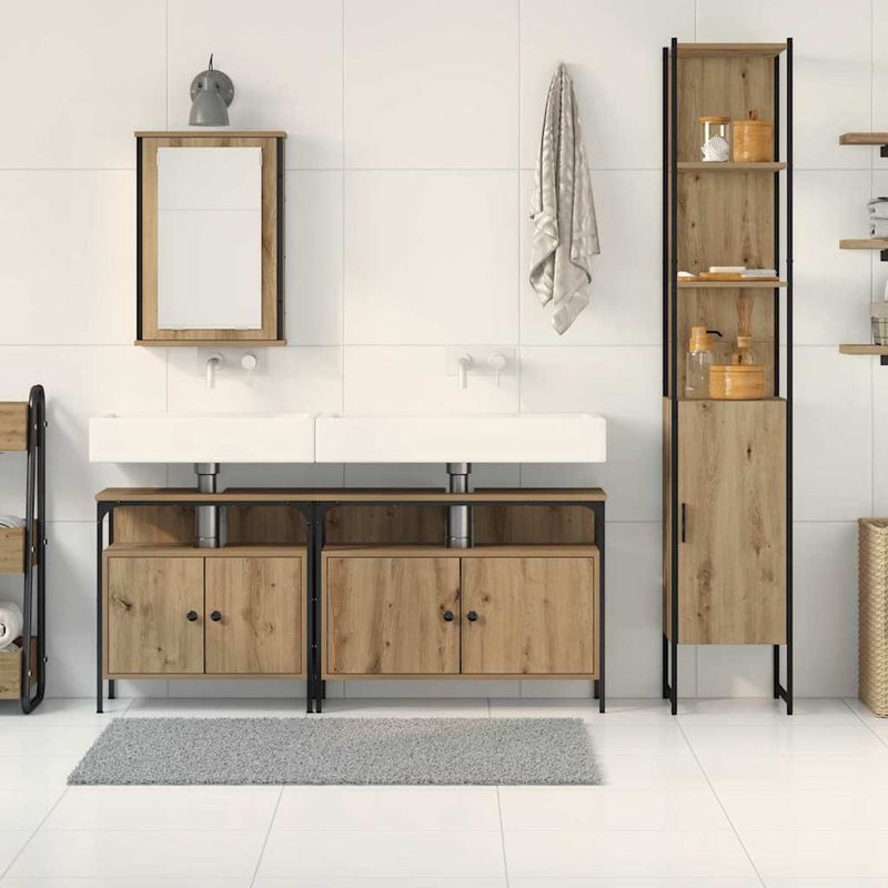 Casa si Gradina - Mobilier - Seturi de mobilier - Seturi baie - Set de mobila pentru baie in 4 piese, facut din lemn de stejar artizanal si lemn prelucrat - Infinity.ro