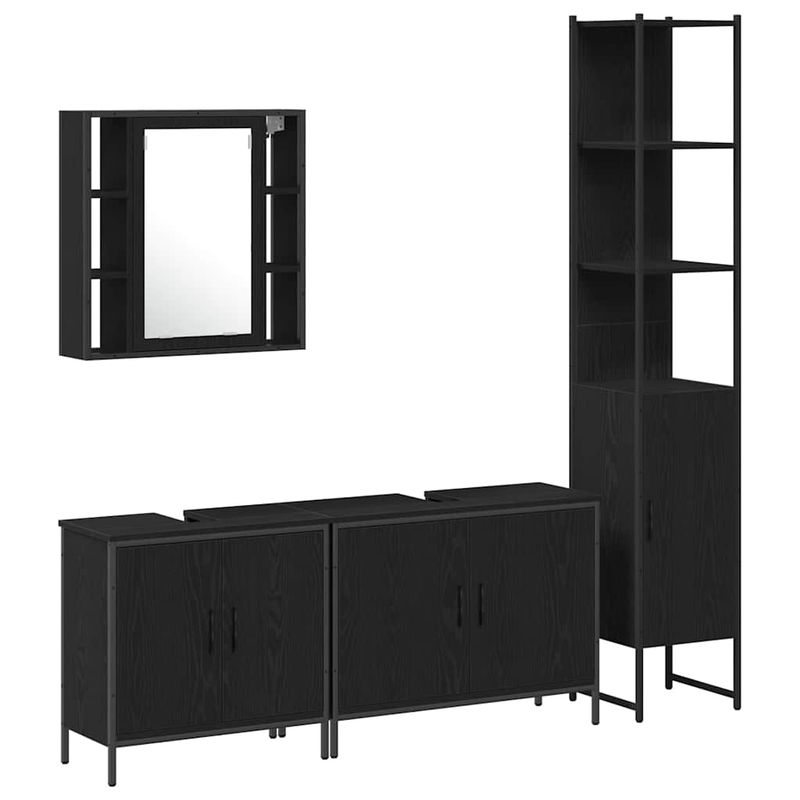 Casa si Gradina - Mobilier - Seturi de mobilier - Seturi baie - Set de mobila pentru baie 4 piese Negru Stejar Lemn prelucrat - Infinity.ro