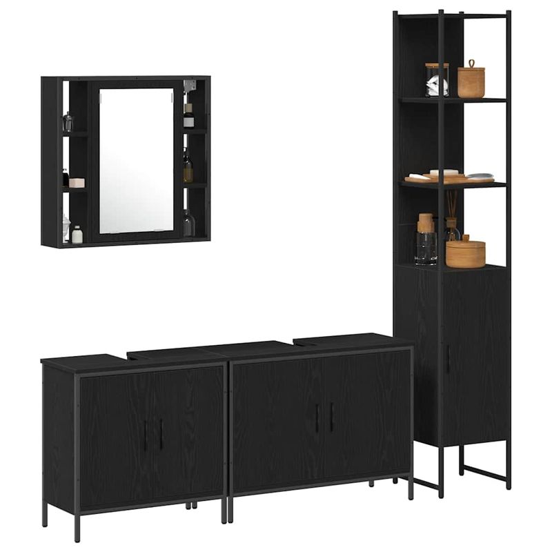 Casa si Gradina - Mobilier - Seturi de mobilier - Seturi baie - Set de mobila pentru baie 4 piese Negru Stejar Lemn prelucrat - Infinity.ro