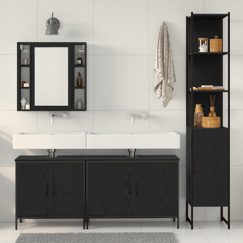 Casa si Gradina - Mobilier - Seturi de mobilier - Seturi baie - Set de mobila pentru baie 4 piese Negru Stejar Lemn prelucrat - Infinity.ro
