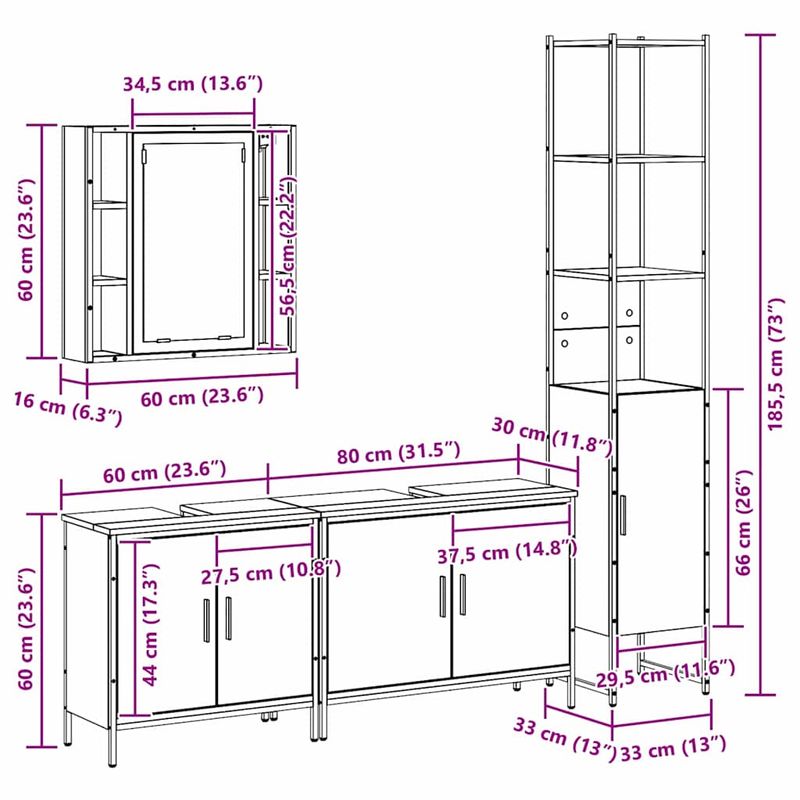 Casa si Gradina - Mobilier - Seturi de mobilier - Seturi baie - Set de mobila pentru baie 4 piese Negru Stejar Lemn prelucrat - Infinity.ro
