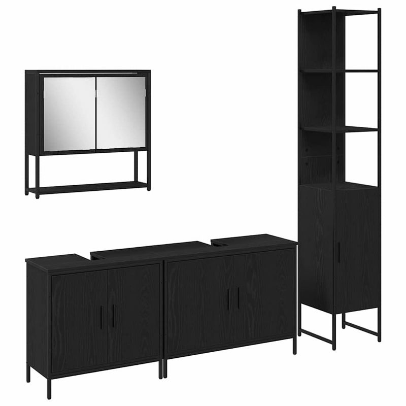 Casa si Gradina - Mobilier - Seturi de mobilier - Seturi baie - Set Mobilier Baie de 4 Piese in Stejar Negru si Lemn Prelucrat - Infinity.ro