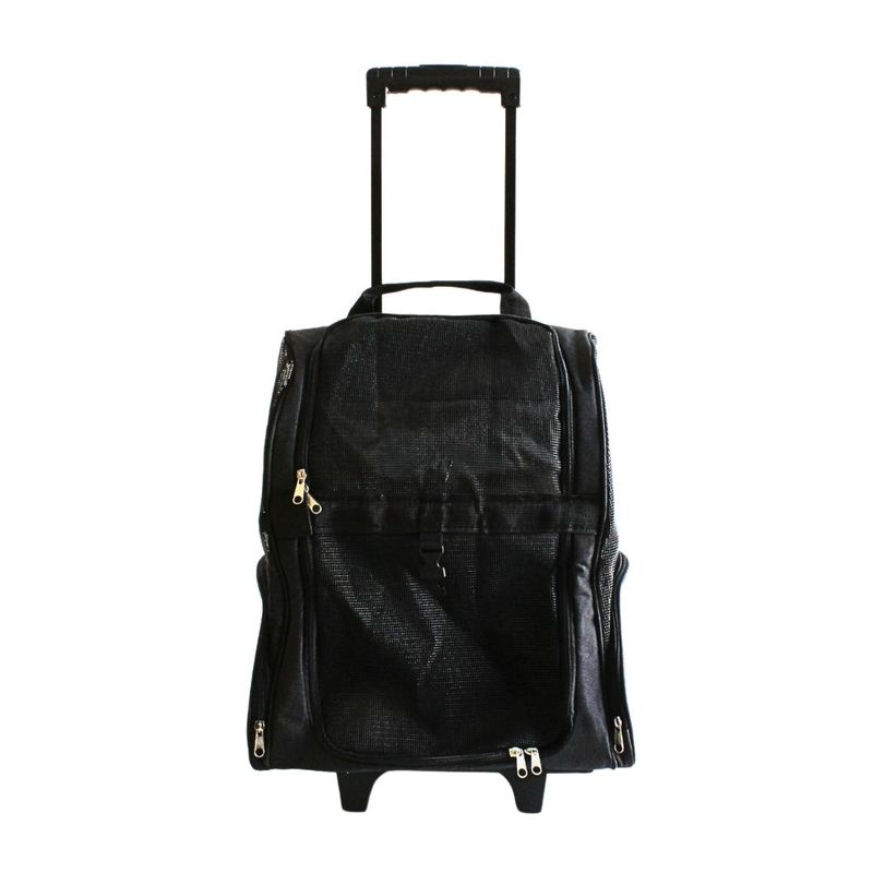 Petshop - Accesorii petshop - Culcusuri si custi - Genti si articole transport - Carucior / Troler cu rucsac transport animale mici, 35x32 cm, max. 105 cm, cu roti si maner extensibil, negru - Infinity.ro