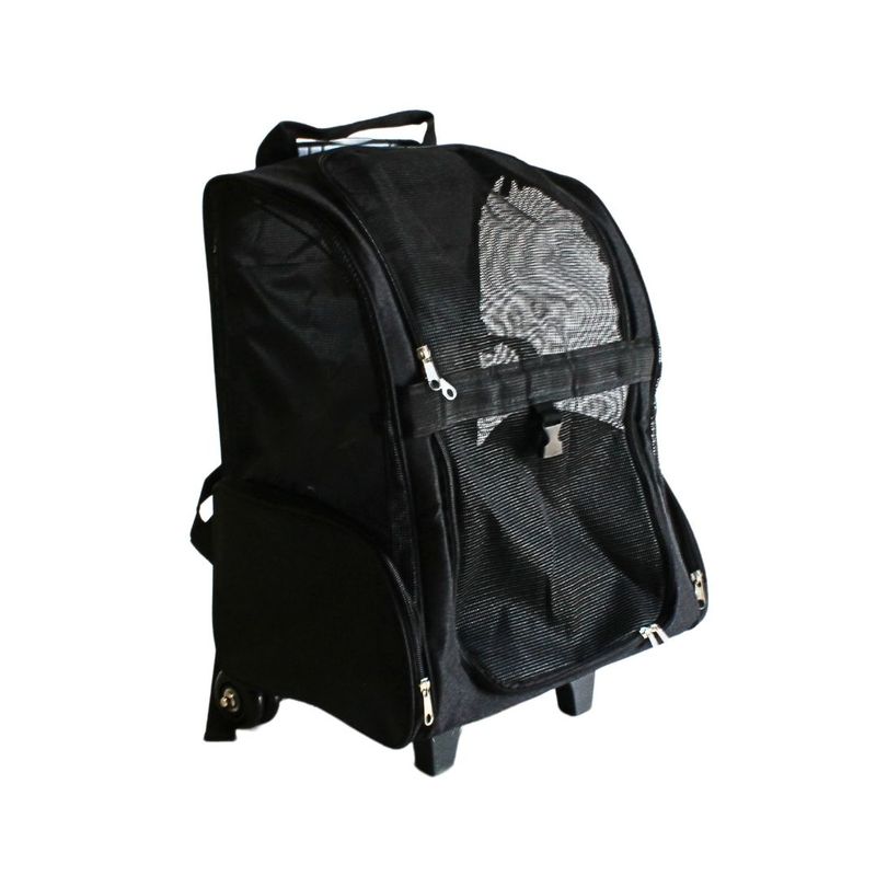 Petshop - Accesorii petshop - Culcusuri si custi - Genti si articole transport - Carucior / Troler cu rucsac transport animale mici, 35x32 cm, max. 105 cm, cu roti si maner extensibil, negru - Infinity.ro