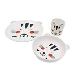 Jucarii, Copii si Bebe - Hrana si alaptare - Biberoane, suzete si accesorii hranire - Articole hranire bebelusi - Set masa copii, cana + bol + farfurie, 100% melamina, model pisicuta - Infinity.ro
