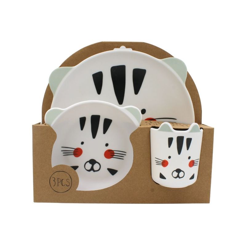 Jucarii, Copii si Bebe - Hrana si alaptare - Biberoane, suzete si accesorii hranire - Articole hranire bebelusi - Set masa copii, cana + bol + farfurie, 100% melamina, model pisicuta - Infinity.ro