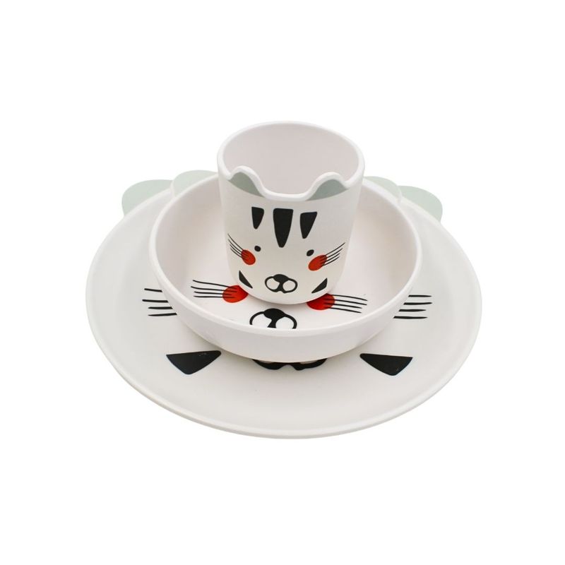 Jucarii, Copii si Bebe - Hrana si alaptare - Biberoane, suzete si accesorii hranire - Articole hranire bebelusi - Set masa copii, cana + bol + farfurie, 100% melamina, model pisicuta - Infinity.ro