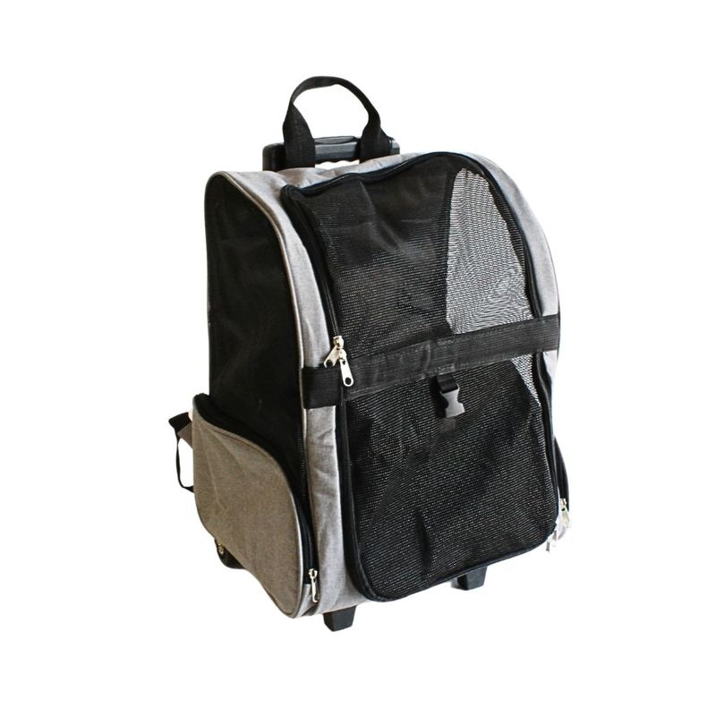 Petshop - Accesorii petshop - Culcusuri si custi - Genti si articole transport - Carucior / Troler cu rucsac transport animale mici, 35x32 cm, max. 105 cm, cu roti si maner extensibil, gri - Infinity.ro