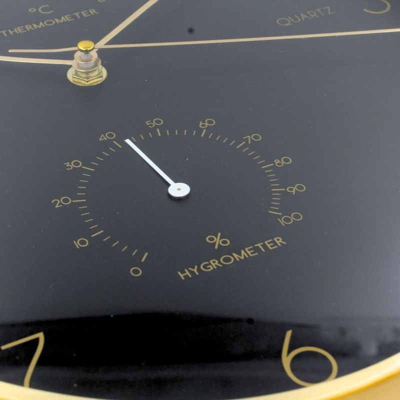 Casa si Gradina - Decoratiuni - Ceasuri - Ceas de perete cu statie meteo, 34 cm, negru cu auriu, design modern - Infinity.ro