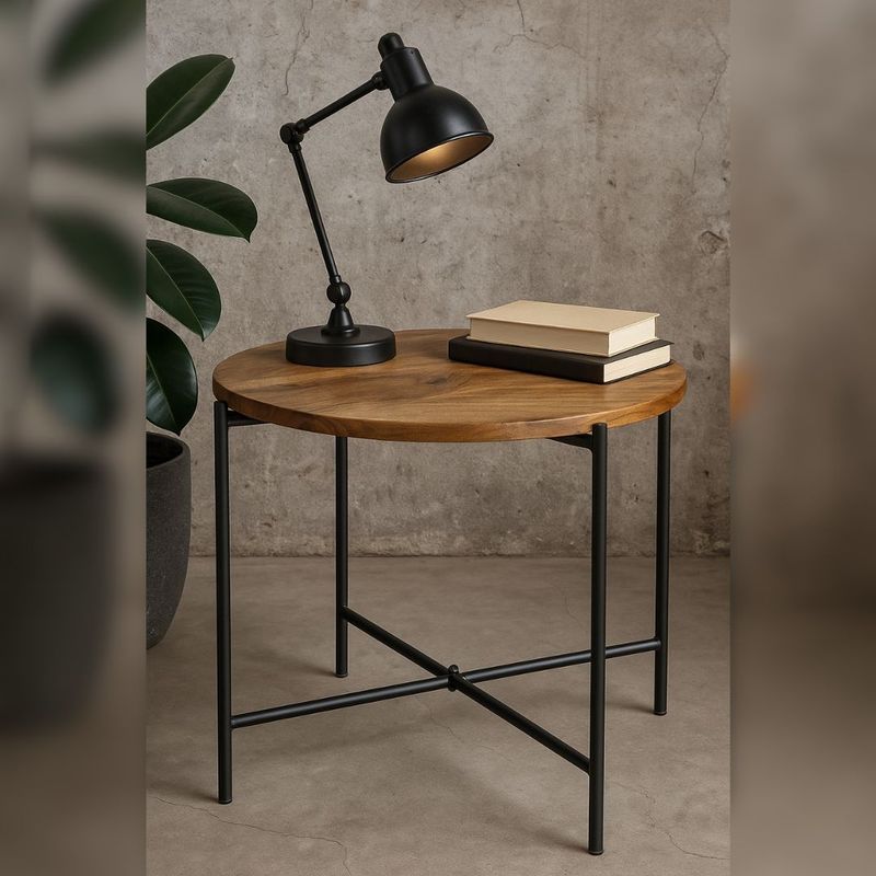Casa si Gradina - Mobilier - Mese si birouri - Masute de cafea - Masuta din lemn acacia si metal, diametru 45 cm, inaltime 38 cm - Trends 4 You - Infinity.ro