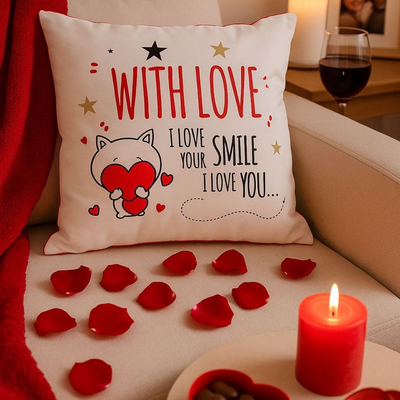 Casa si Gradina - Textile si covoare - Perne si pilote - Perne decorative - Perna decorativa Nekupto - "With Love / I Love Your Smile", 30x30 cm, bumbac - Infinity.ro