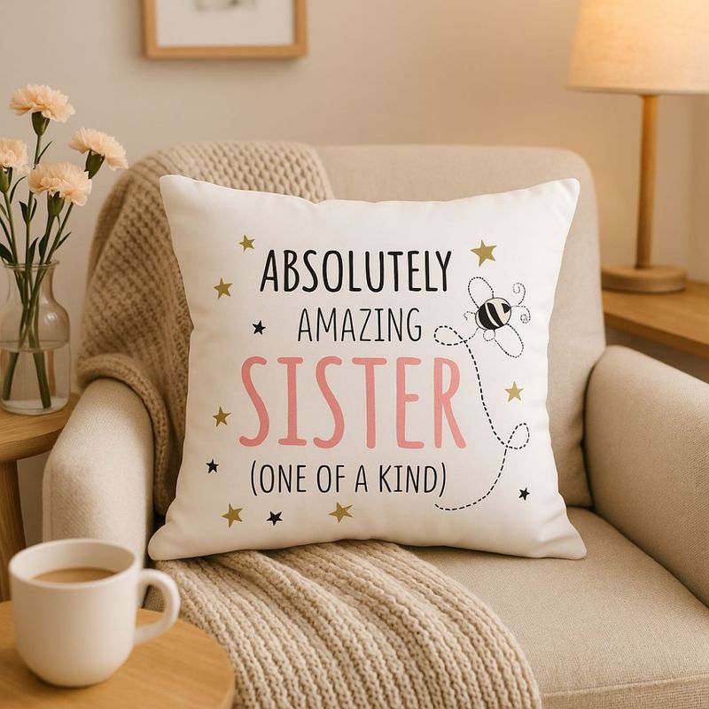 Casa si Gradina - Textile si covoare - Perne si pilote - Perne decorative - Perna decorativa Nekupto - "Absolutely Amazing Sister", 30x30 cm, bumbac - Infinity.ro
