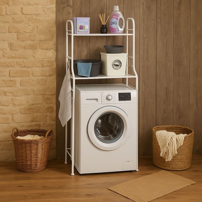 Casa si Gradina - Mobilier - Biblioteci si rafturi - Rafturi - Raft de depozitare metalic, 3 polite, pentru masina de spalat, Storage Solutions, 65x38x185 cm - Infinity.ro