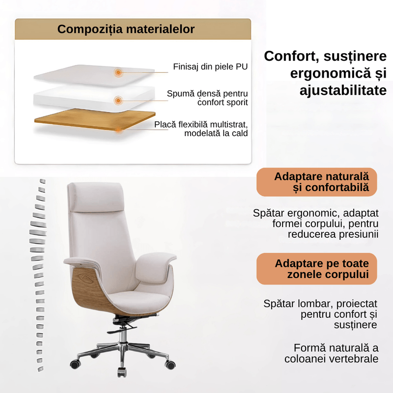 Casa si Gradina - Mobilier - Scaune si fotolii - Scaune - Scaun birou, directorial, material piele PU HD, suport ergonomic pentru cap si gat, functie de leganare, cotiere moi - Infinity.ro