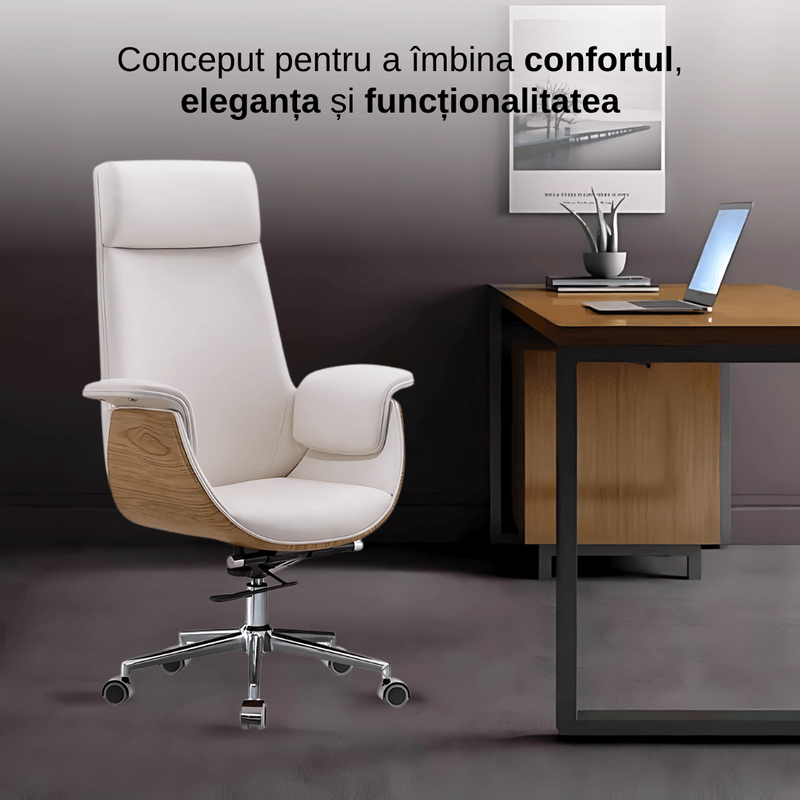 Casa si Gradina - Mobilier - Scaune si fotolii - Scaune - Scaun birou, directorial, material piele PU HD, suport ergonomic pentru cap si gat, functie de leganare, cotiere moi - Infinity.ro