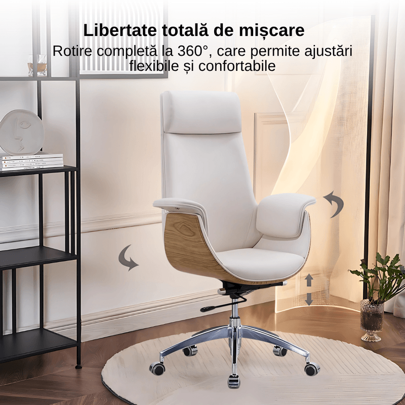 Casa si Gradina - Mobilier - Scaune si fotolii - Scaune - Scaun birou, directorial, material piele PU HD, suport ergonomic pentru cap si gat, functie de leganare, cotiere moi - Infinity.ro