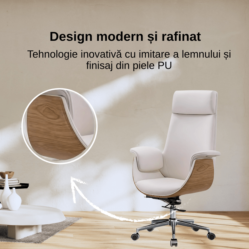 Casa si Gradina - Mobilier - Scaune si fotolii - Scaune - Scaun birou, directorial, material piele PU HD, suport ergonomic pentru cap si gat, functie de leganare, cotiere moi - Infinity.ro