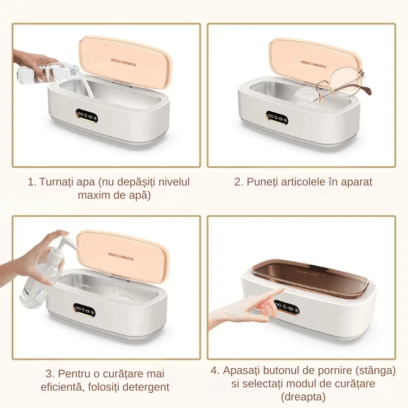 Ingrijire personala si Cosmetice - Sanatate si wellness - Aparate medicale - Dispozitive si accesorii medicale uz casnic - Aparat de Curatare Bijuterii cu Ultrasunete LUDORA®, Inox, 45kHz, 4 Moduri de Curatare, Sterilizare si Dezinfectare - Infinity.ro