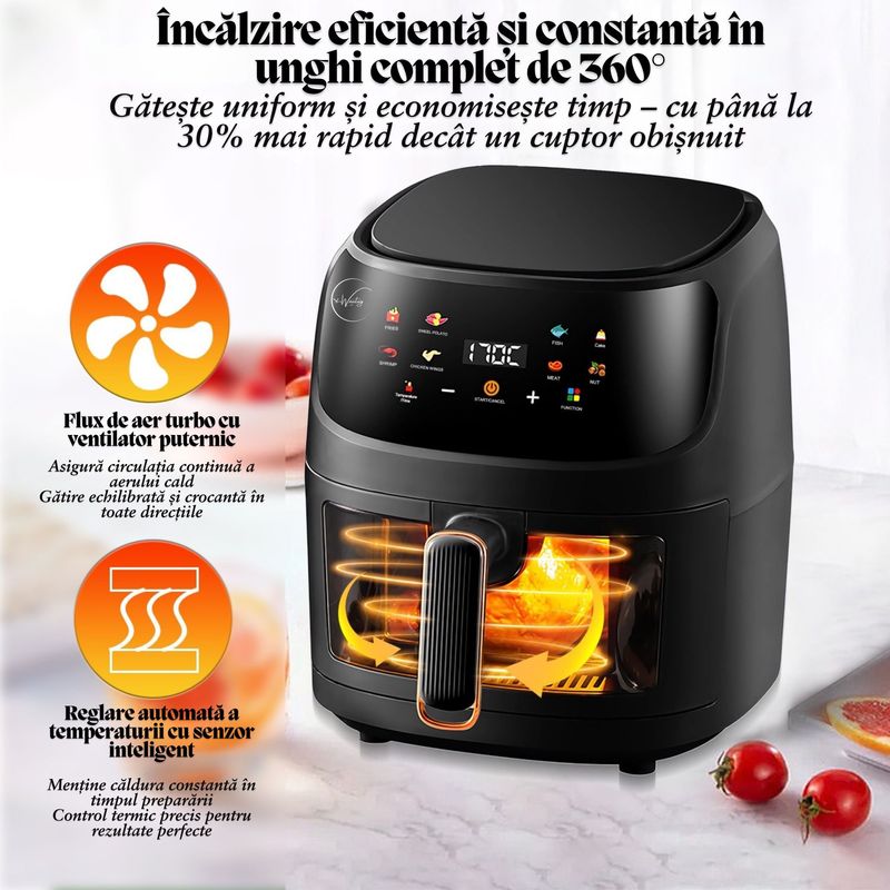 Electronice si Electrocasnice - Electrocasnice bucatarie - Aparate de gatit & desert - Friteuze - Friteuza cu Aer Cald e-Wantay® – Airfryer Digital 2400W, 8L, Ecran Tactil, 8 Programe Prestabilite, Gatire 360° - Infinity.ro