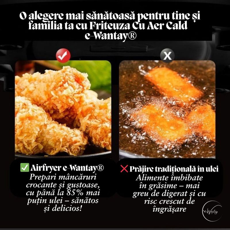 Electronice si Electrocasnice - Electrocasnice bucatarie - Aparate de gatit & desert - Friteuze - Friteuza cu Aer Cald e-Wantay® – Airfryer Digital 2400W, 8L, Ecran Tactil, 8 Programe Prestabilite, Gatire 360° - Infinity.ro
