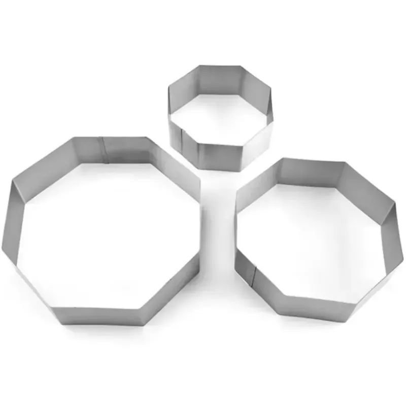 Casa si Gradina - Bucatarie si vesela - Ustensile bucatarie - Forme prajituri - Set 3 forme hexagonale tort ABYZ™ 19.5/15/10 cm, 4.5 cm inaltime pentru copt, decorat si creat deserturi unice - Infinity.ro